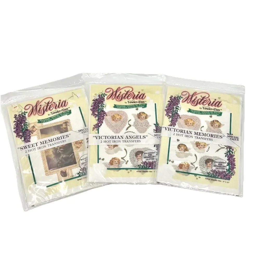 3 Wisteria by Tender-Tees full color iron-on transfers Victorian Angel Cherubs